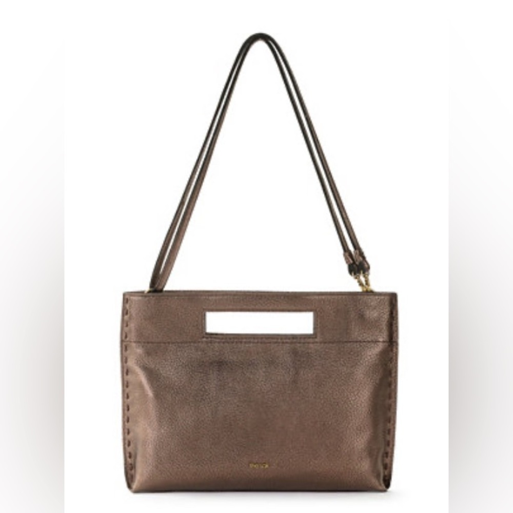 The Sak metallic brown bronze leather crossbody bag removable strap clutch